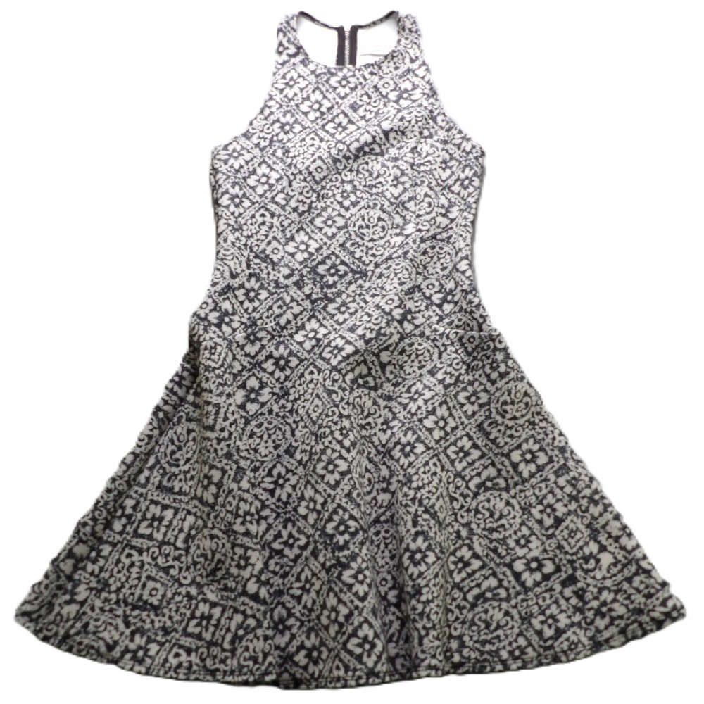 Abercrombie&Fitch Dress Women XS Black White Tapestry Halter Mini Sleeveless Zip